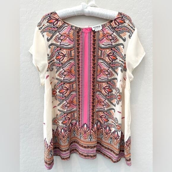 MONROE & MAIN | Vintage Boho Paisley Blouse Button Back Tunic Top | 1X - Picture 1 of 9
